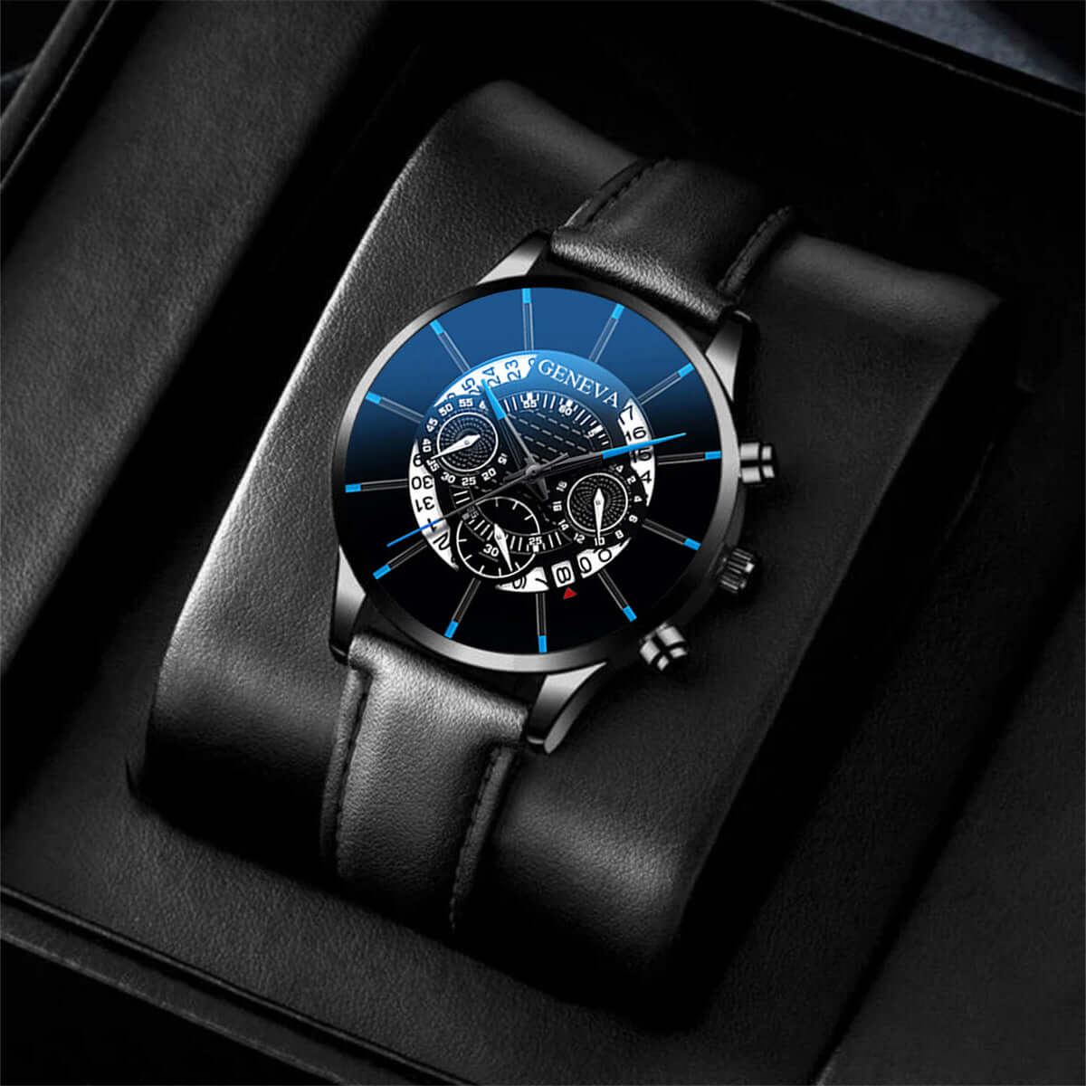 Men's GIFTABLE 🎁 Sleek Business Watch with Calendar & Three-Eye Design - Quartz Watch & Trendy Bracelet SET