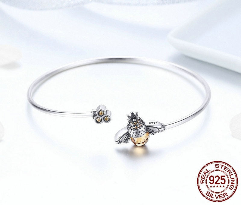 Women's Super Cute Fashion Bracelet - 925 Sterling Silver Crystal Bee & Honeycomb 😍🐝
