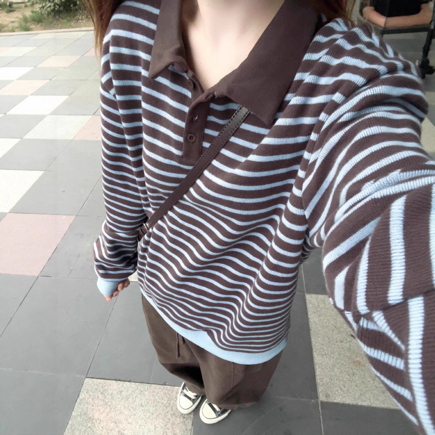 Women's Button Front Collar Striped Sweater in Autumn and Winter Colors 🍁