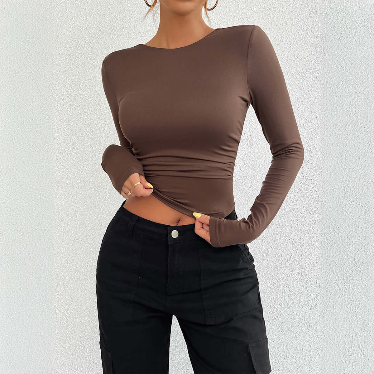 Women's Sexy Slim-fit Top - Casual Round Neck Knitted Long Sleeved with Wide Open Back 🤩