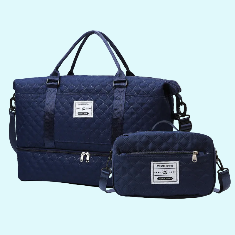 Large Capacity Sports and Yoga 2 Bag SET - Quilted Dry-Wet Separation Shoe Compartment Travel Bag