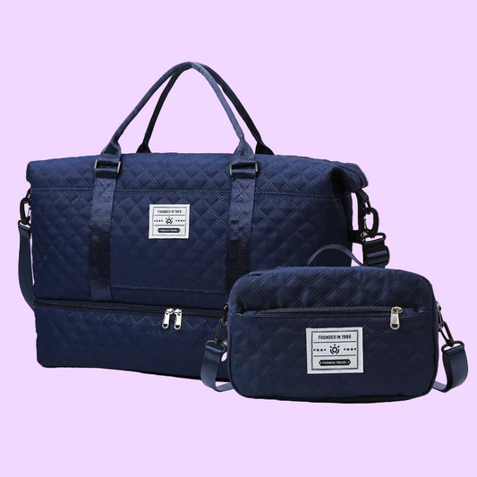 Large Capacity Sports and Yoga 2 Bag SET - Quilted Dry-Wet Separation Shoe Compartment Travel Bag