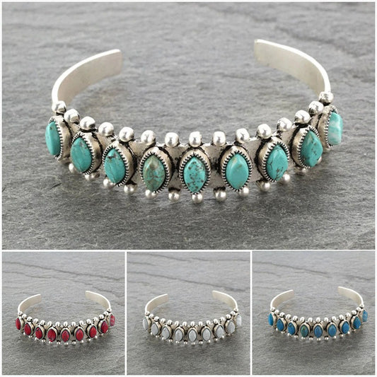 Stunning Bohemian Natural Turquoise Open Bracelet - Chic Classic Antique Pattern 💝