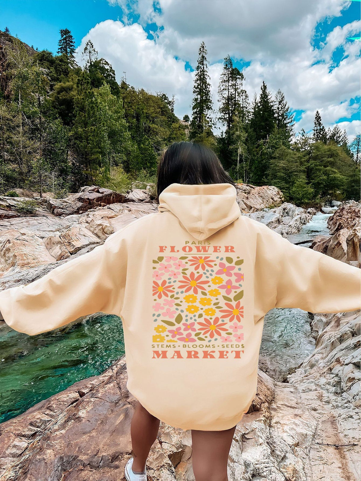 Trendy Oversized Floral Back Design Women's Hoodie 🌸