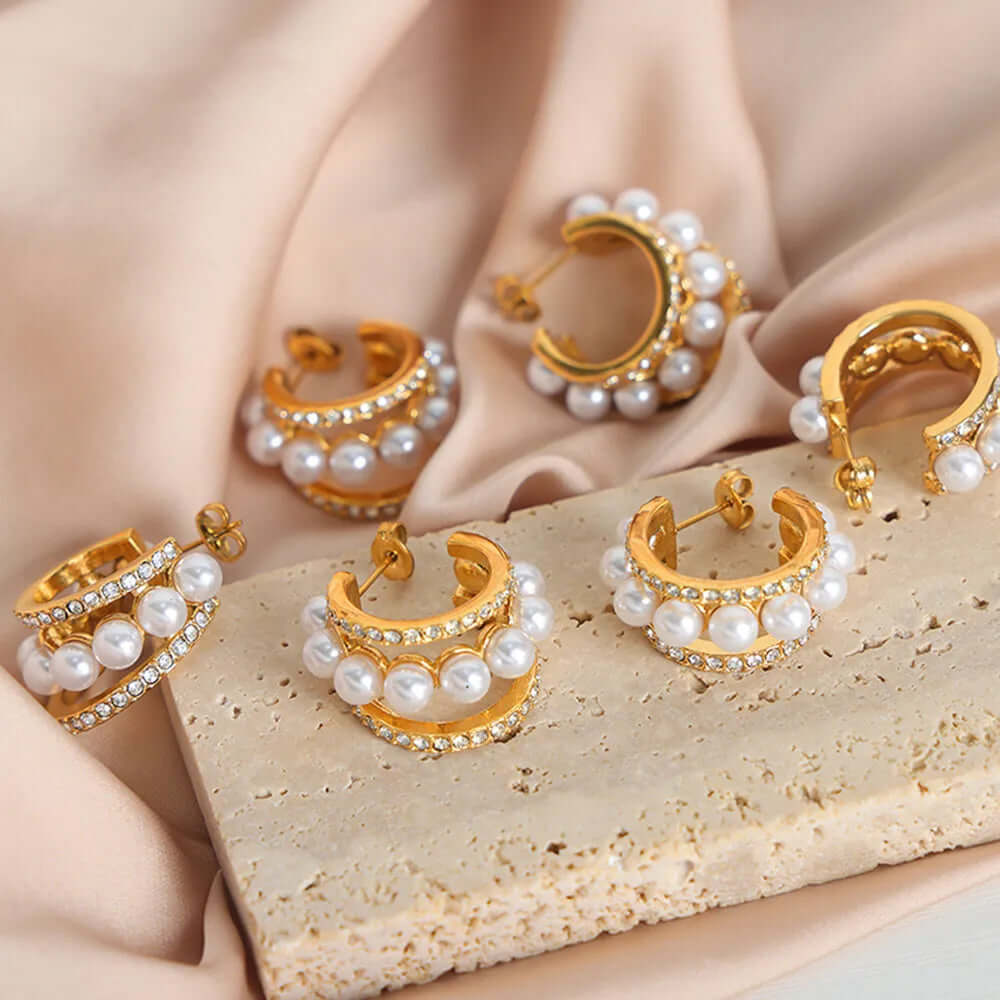 Gorgeous Keepsake C-Hoop Earrings - Gold or Silver Pearl Titanium Steel - High Gloss Shell Beads