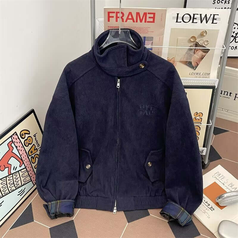 Popular Warm Corduroy Loose Fit Jacket 🧥 Unisex Colors, Fold Up Button Collar, Snug Waist & Cuffs