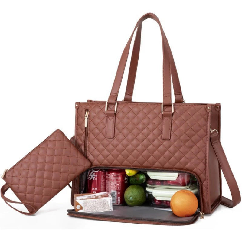 LARGE 2 Bags-in-1 Travel Tote - Laptop & Insulated Lunch Bag Ideal for Business, Nursing, Student & Daily Needs