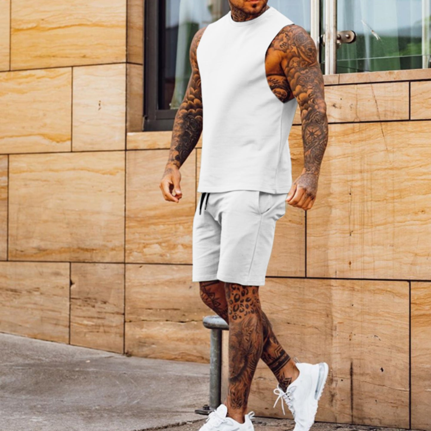 Sleek Sporty Men's Casual Summer Suit - Sleeveless Top 2pc. Solids