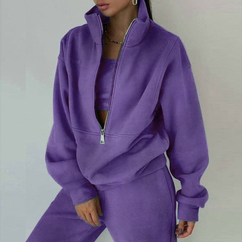 Women's Dazzling Tracksuit Set - Sporty Casual Fleece High-Collar Wrinkle Resistant Activewear 😎💝