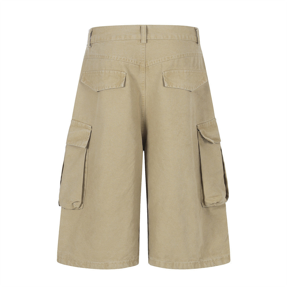 Mens Solid Loose Workwear Shorts - Durable Pure Cotton Multi Pockets Cargo Shorts 💪