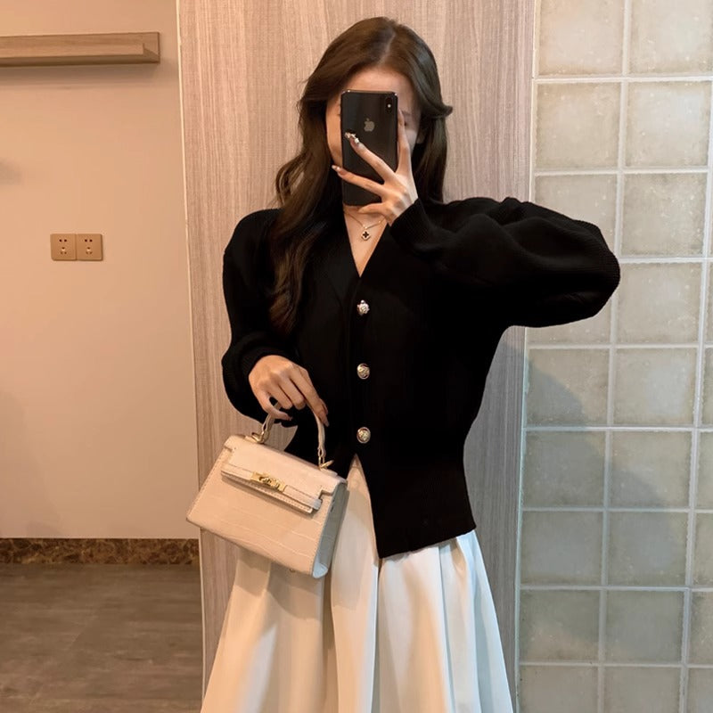 Women's Gorgeous Fall & Winter Cherry Red or Black Knit Cardigan - Classic Waist-Cinching Slim Fit Sweater 💝