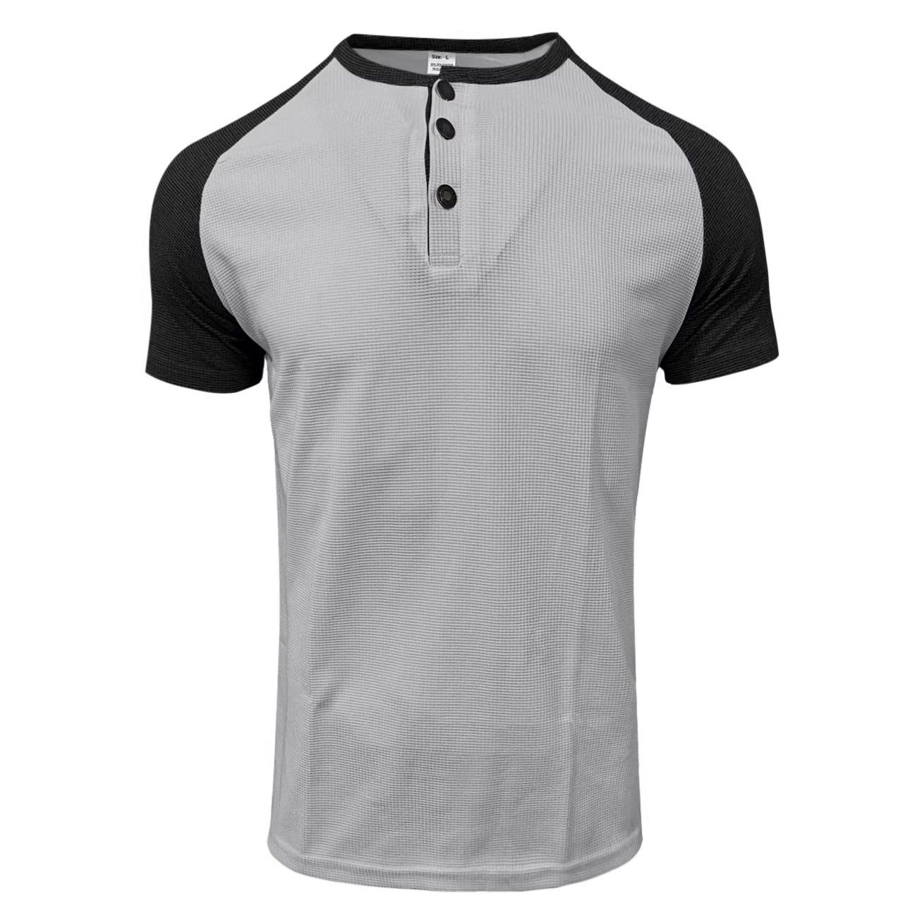 Men's Round Neck Trendy Sports Shirt - Solid with Offset Color Sleeves, Button Down Front 😎