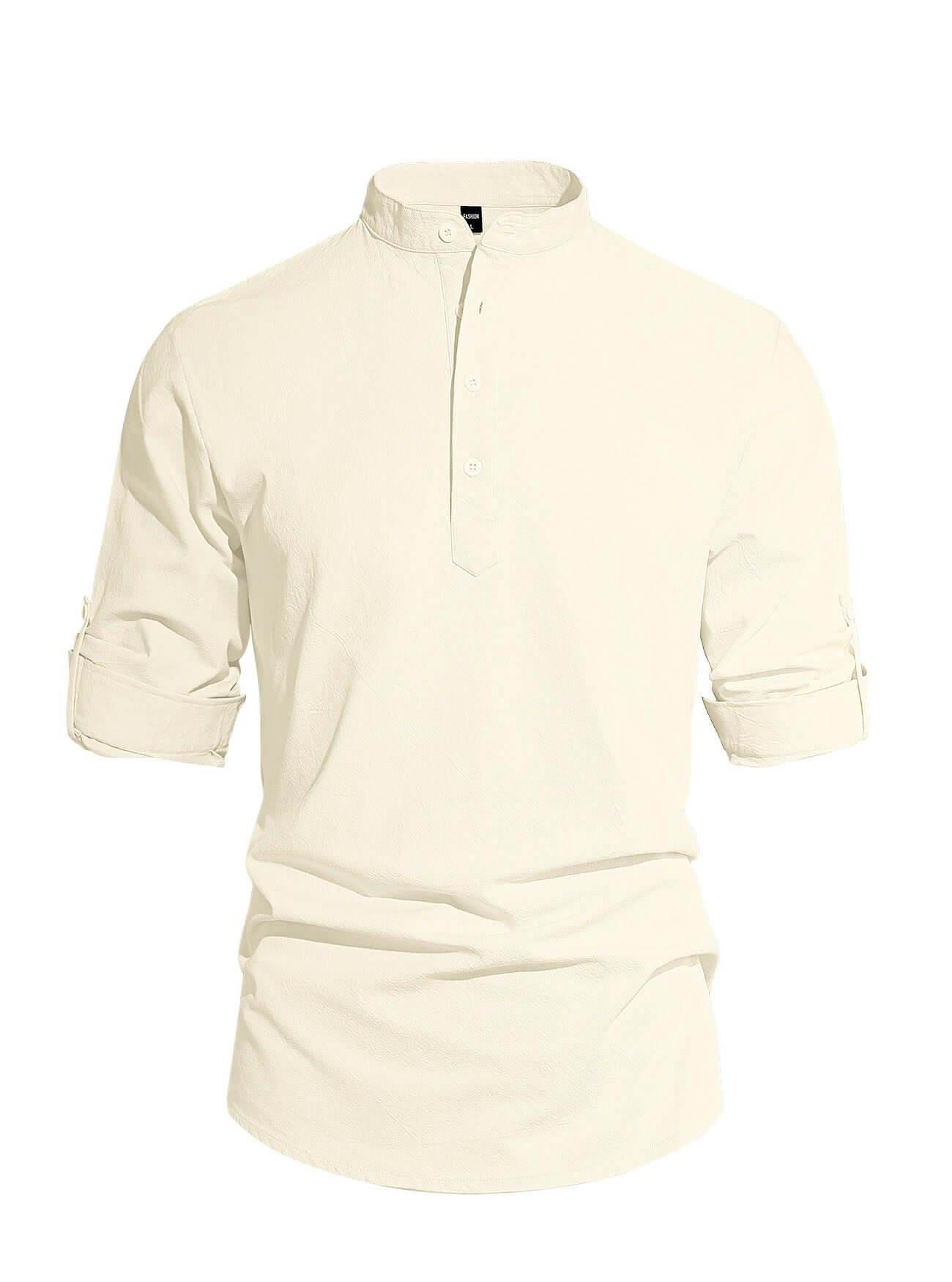 Men's Trendy All Seasons Shirt - Lightweight Solid Cotton Linen, Henley Collar Button-Up Long Sleeve
