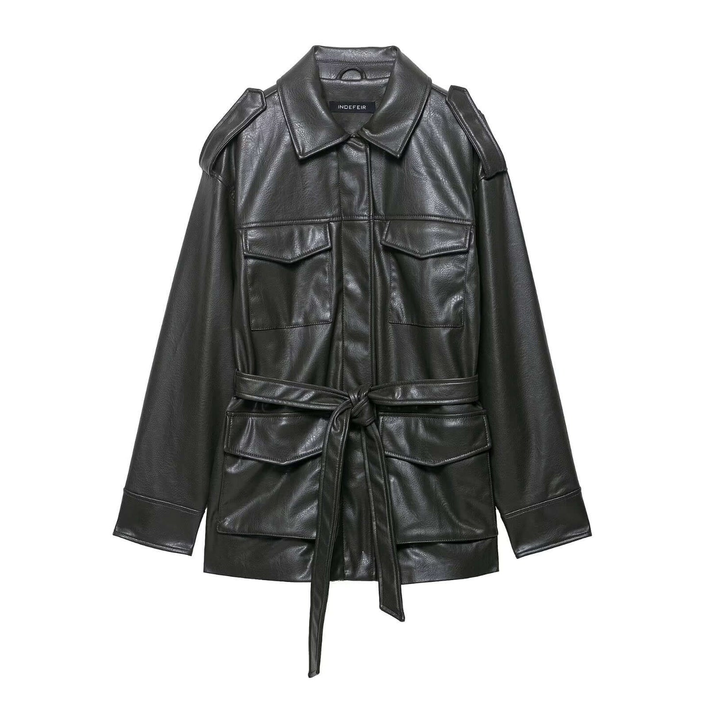 Women's Chic Classic Elegant Coat - Popular PU Leather Fashion with Belt & Deep Pockets ♨️