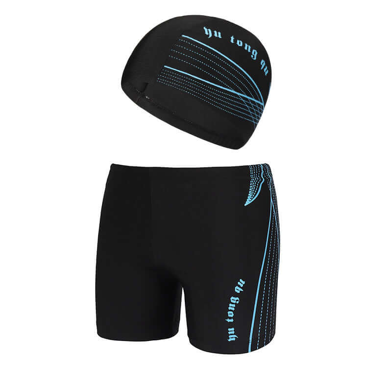 Large Sizes Striped Men's Swimming Trunks and Cap with Three-Dimensional Elastic Waistband 🏊‍♀️