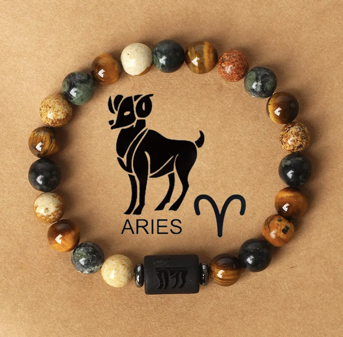 Super Cool Zodiac Beaded Bracelet - Natural Stone Beaded Tiger's Eye with Zodiac Picture Card 😎