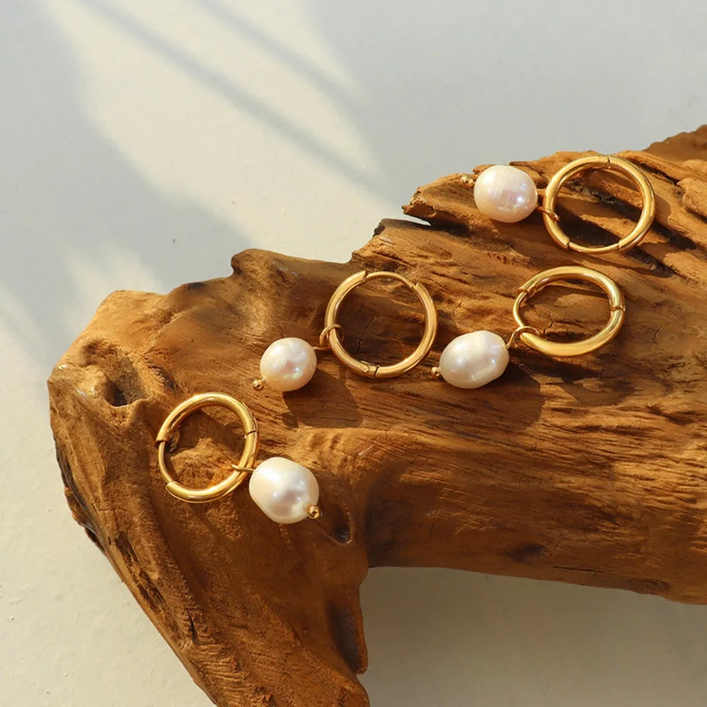 Gorgeous Freshwater Pearl Ring Earrings - Retro Titanium Steel 18K Plated with Real Gold 💝