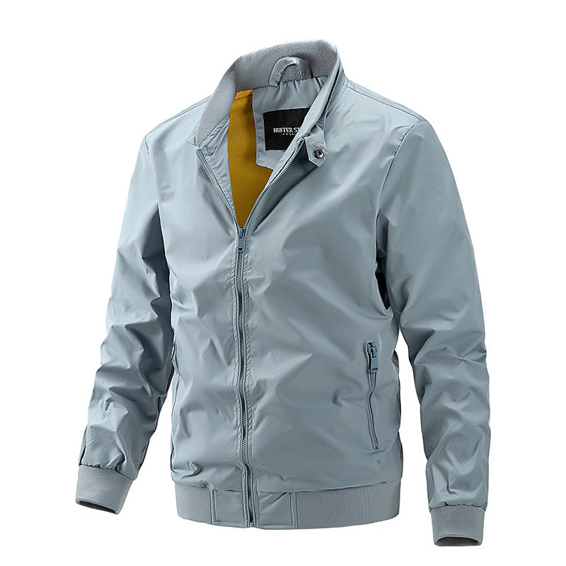 Men's Fashion Sporty Zipper Flight Jacket with Stand up Collar, Crimped Cuff and Waist