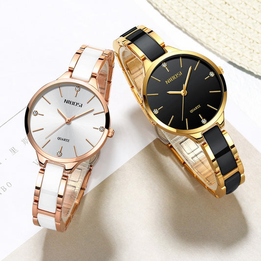 NIBOSI Couples Creative Luxury Ceramic Bracelet Watches - Quartz Movement, Waterproof 30M