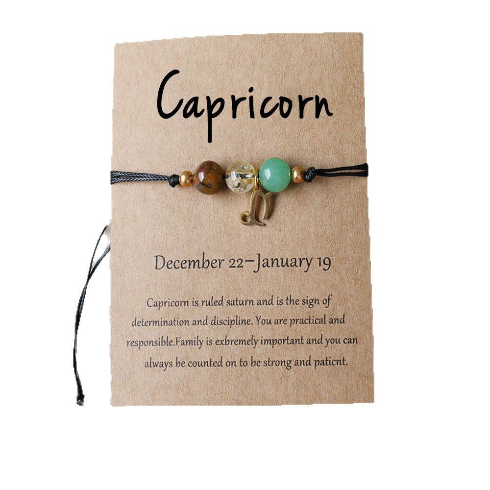 Super Cool Zodiac Beaded Bracelet - Natural Stone Beaded Tiger's Eye with Zodiac Picture Card 😎