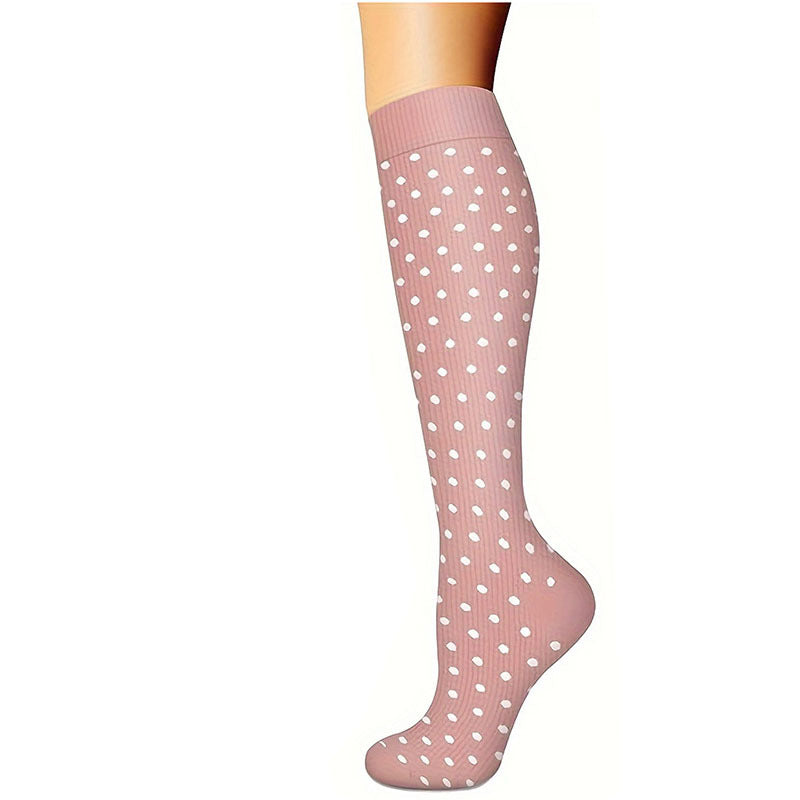 Women's Calf Length Compression Sports Socks - Anti-Slip, Sweat-absorbent, Solid & Polka Dots
