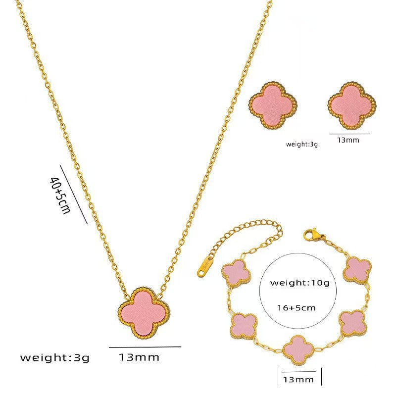Gorgeous 4pc. Titanium Steel Jewelry SET - Great Value Floral Necklace + Bracelet + Earrings + Ring in Beautiful Colors