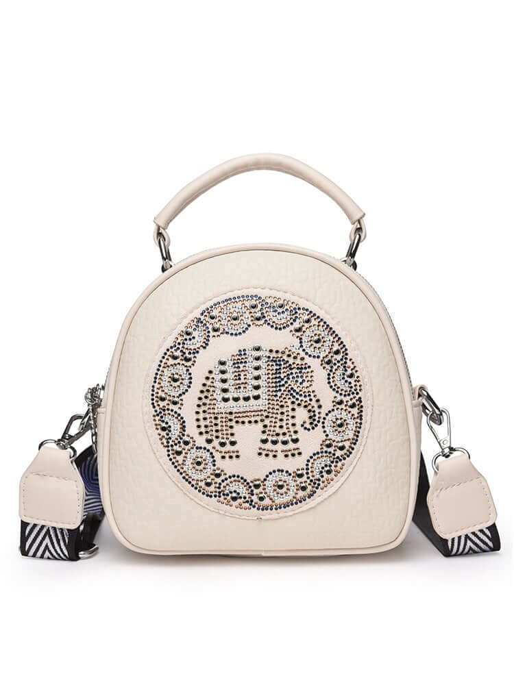 Women's Small Oval Arm and Shoulder Bag 👜 Multi-layer Printed, Embroidered with Rhinestones
