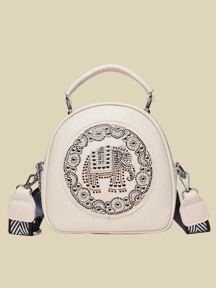 Women's Small Oval Arm and Shoulder Bag 👜 Multi-layer Printed, Embroidered with Rhinestones