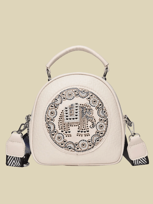 Women's Small Oval Arm and Shoulder Bag 👜 Multi-layer Printed, Embroidered with Rhinestones
