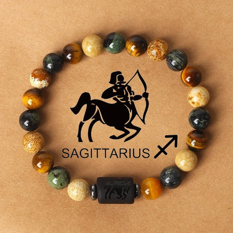 Super Cool Zodiac Beaded Bracelet - Natural Stone Beaded Tiger's Eye with Zodiac Picture Card 😎