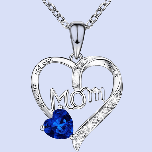 Gorgeous GIFTABLE Colored Stone Options 'MOM' Necklace - Love Heart-shaped Engraved Rhinestone ๐