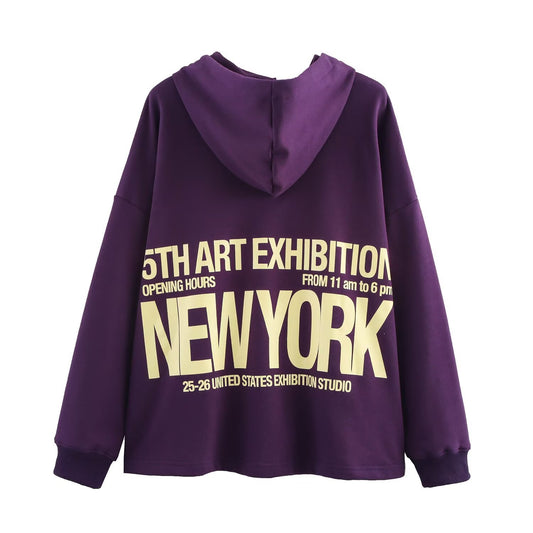 Women's 'New York Art' Sweatshirt - Popular Trending Purple Polyester Pullover Hoodie ♨️💜