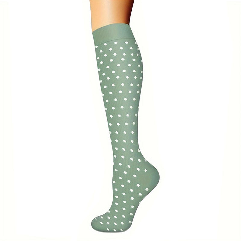 Women's Calf Length Compression Sports Socks - Anti-Slip, Sweat-absorbent, Solid & Polka Dots