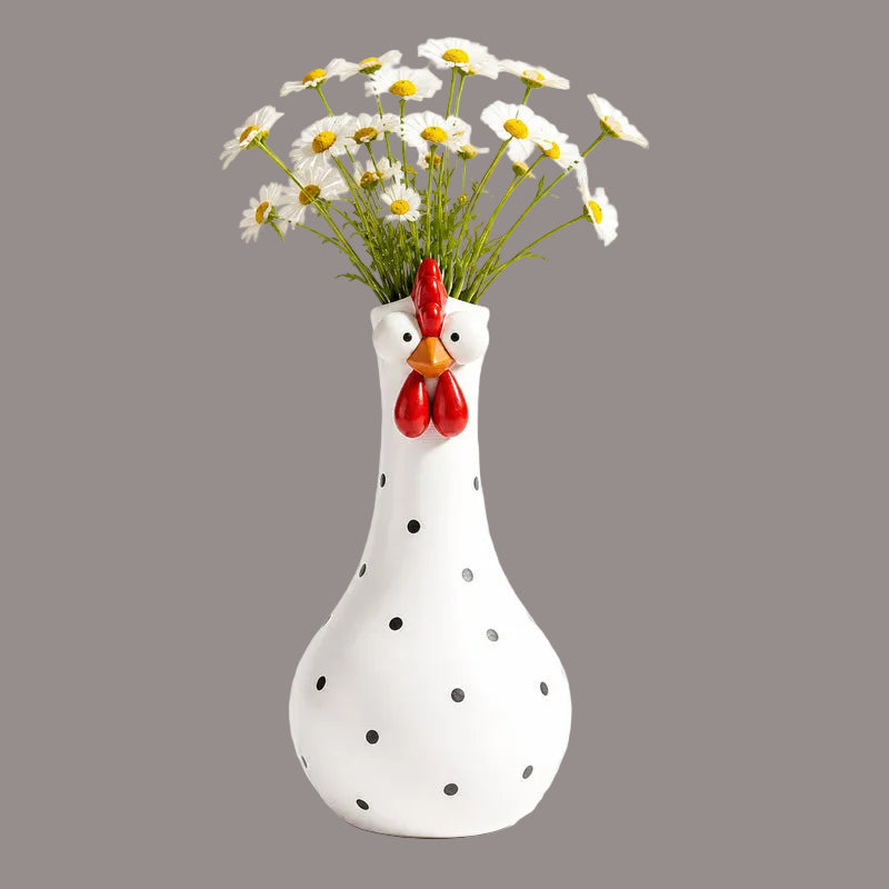 Humorous Waterproof Polka Dot Rooster Vase Decor 🐔