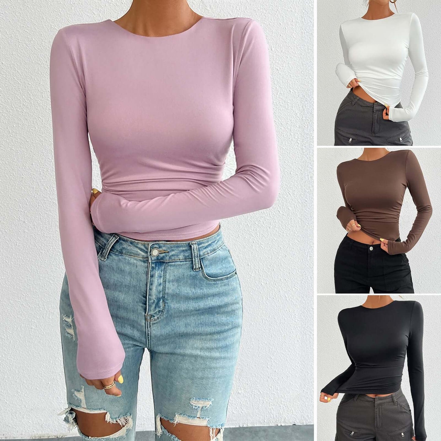 Women's Sexy Slim-fit Top - Casual Round Neck Knitted Long Sleeved with Wide Open Back 🤩