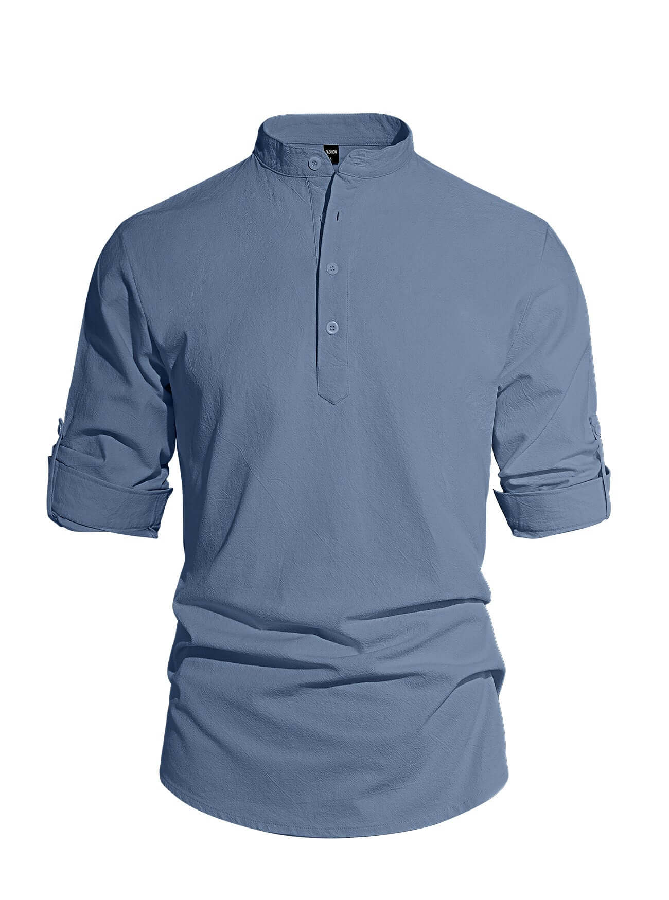 Men's Trendy All Seasons Shirt - Lightweight Solid Cotton Linen, Henley Collar Button-Up Long Sleeve