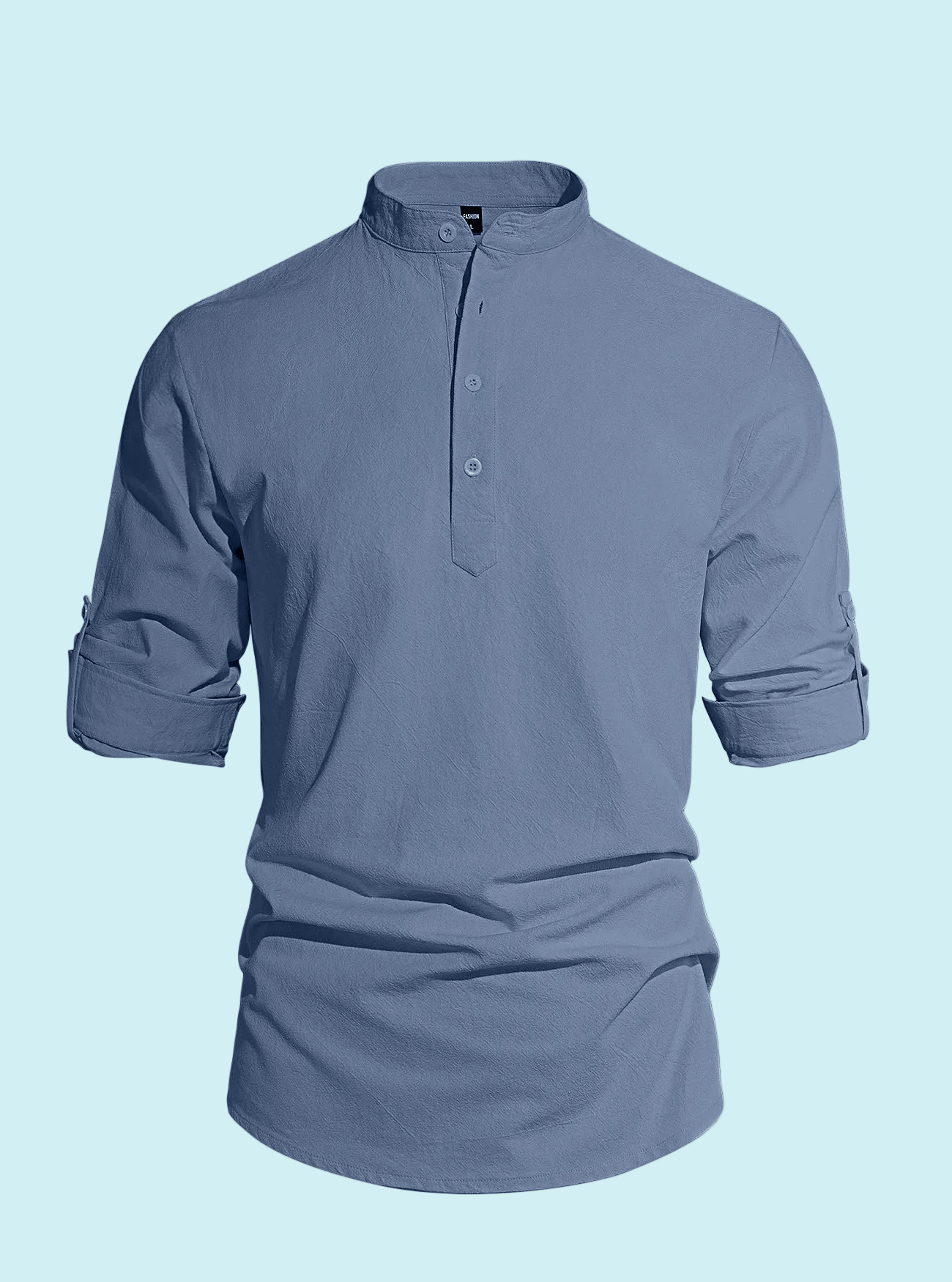 Men's Trendy All Seasons Shirt - Lightweight Solid Cotton Linen, Henley Collar Button-Up Long Sleeve