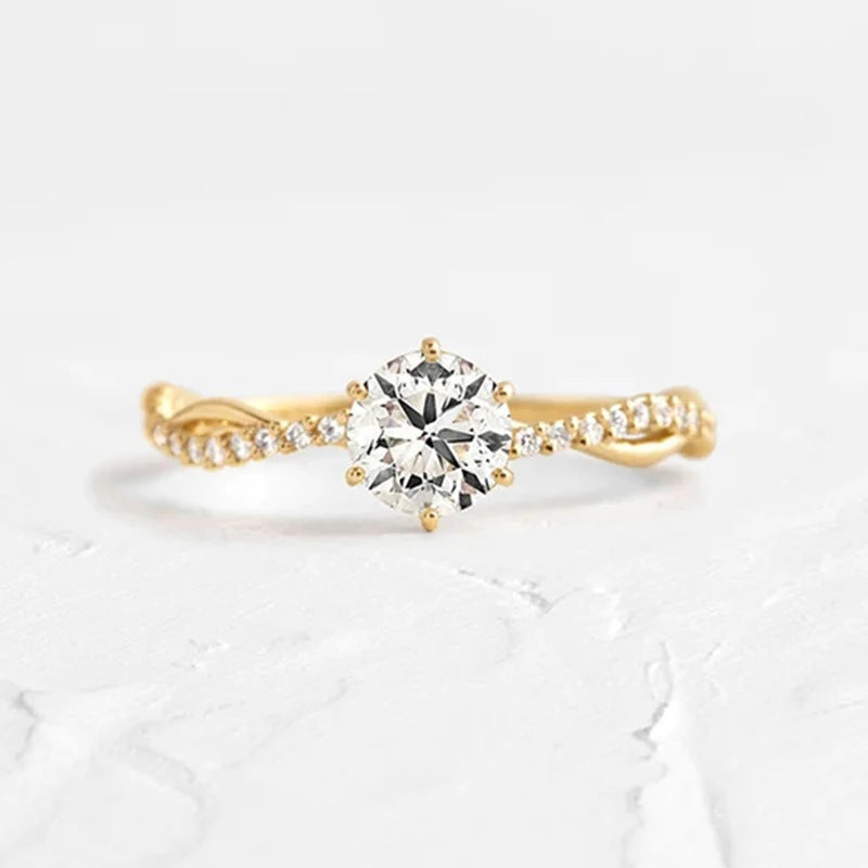 Women's Luxurious Silver Ring 💍 S925 PURE SILVER Woven Wave Diamond Row Center Stone