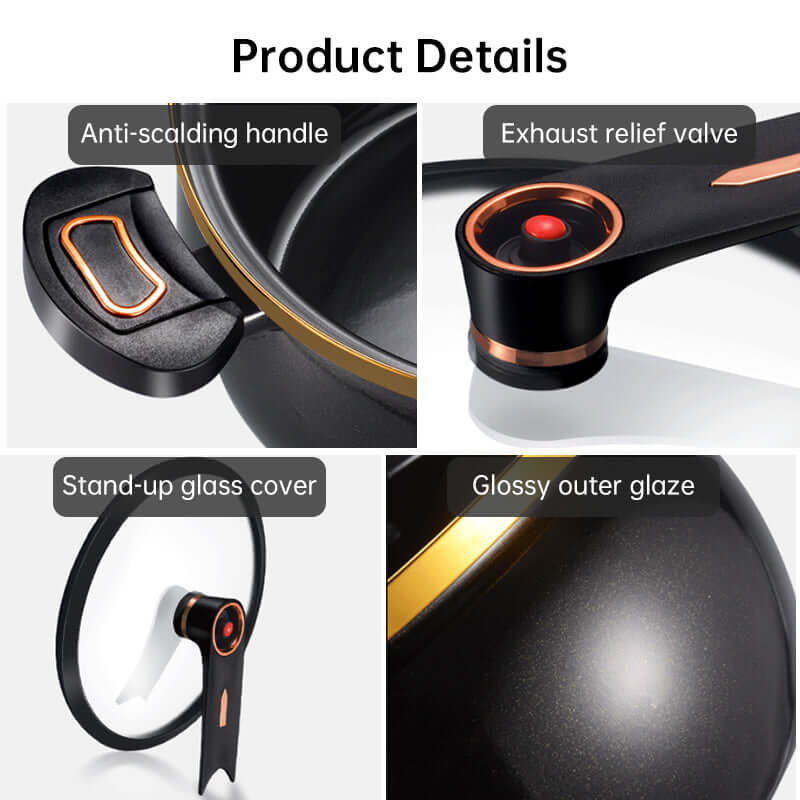 Large Black or White Modern 7L Enameled Cast Iron Soup Pot with Spoon – Heavy-Duty Pressure-Assist Stewing Pot