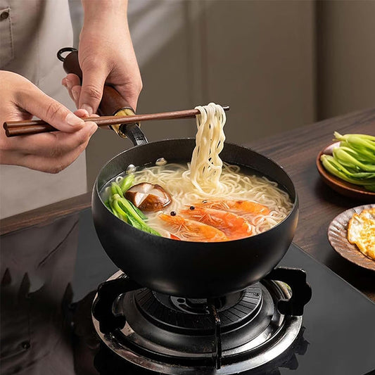 Uncoated Hand-Forged Iron Wok with Wood Lid