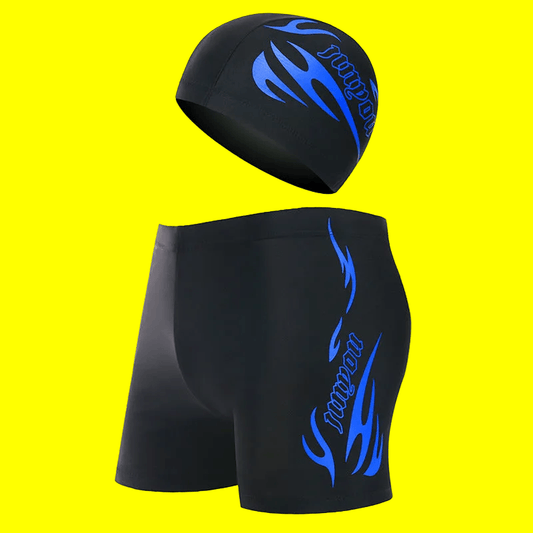 Men's Boxer Swimming Trunks & Cap Set - Large Sizes Ready for Summer Play ! 🏖