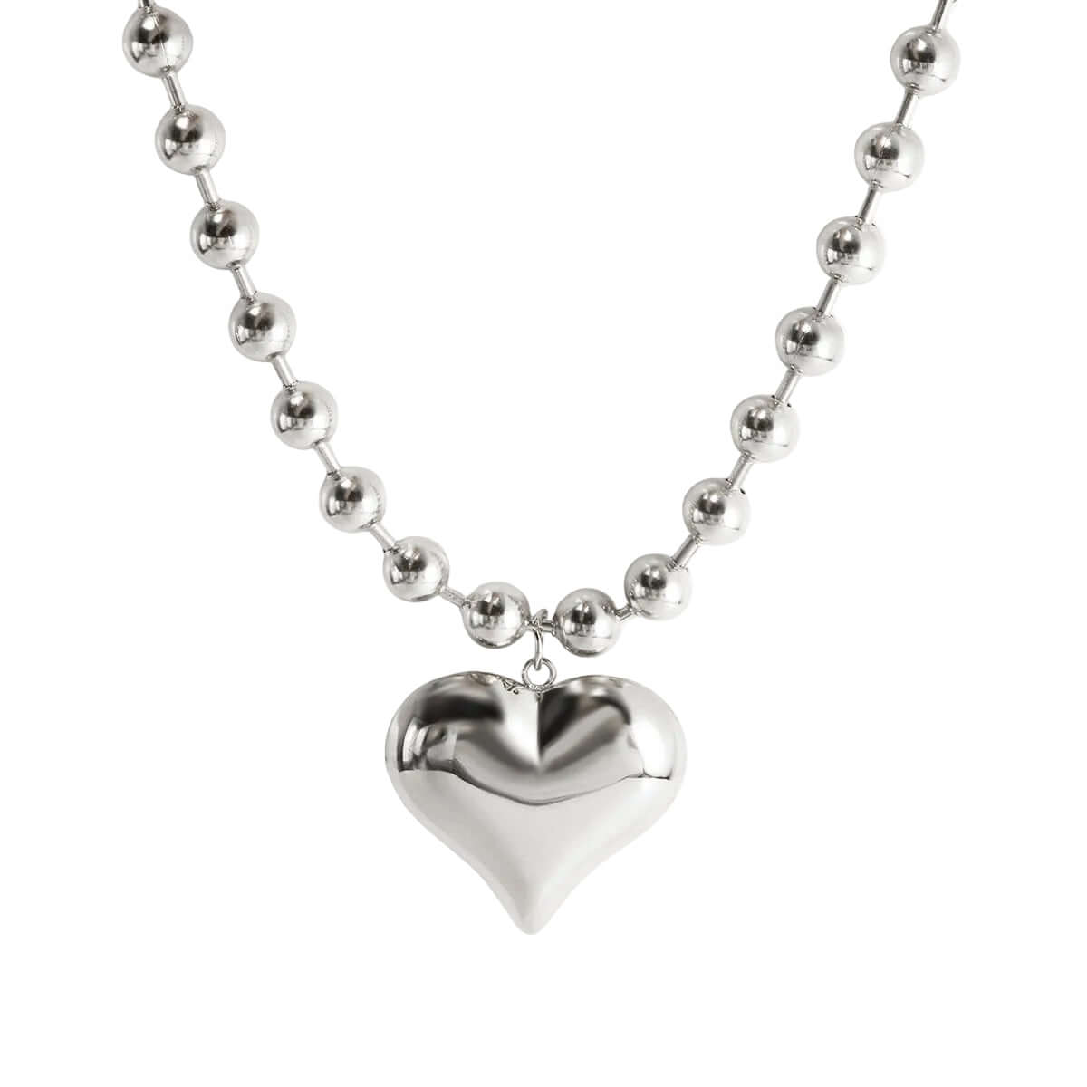 Stainless Steel Bead Chain - 18K Gold Heart Pendant Necklace Geometric Minimalist Hip-Hop Choker