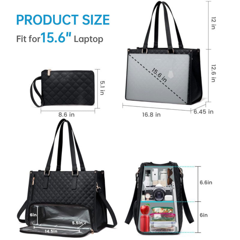 LARGE 2 Bags-in-1 Travel Tote - Laptop & Insulated Lunch Bag Ideal for Business, Nursing, Student & Daily Needs