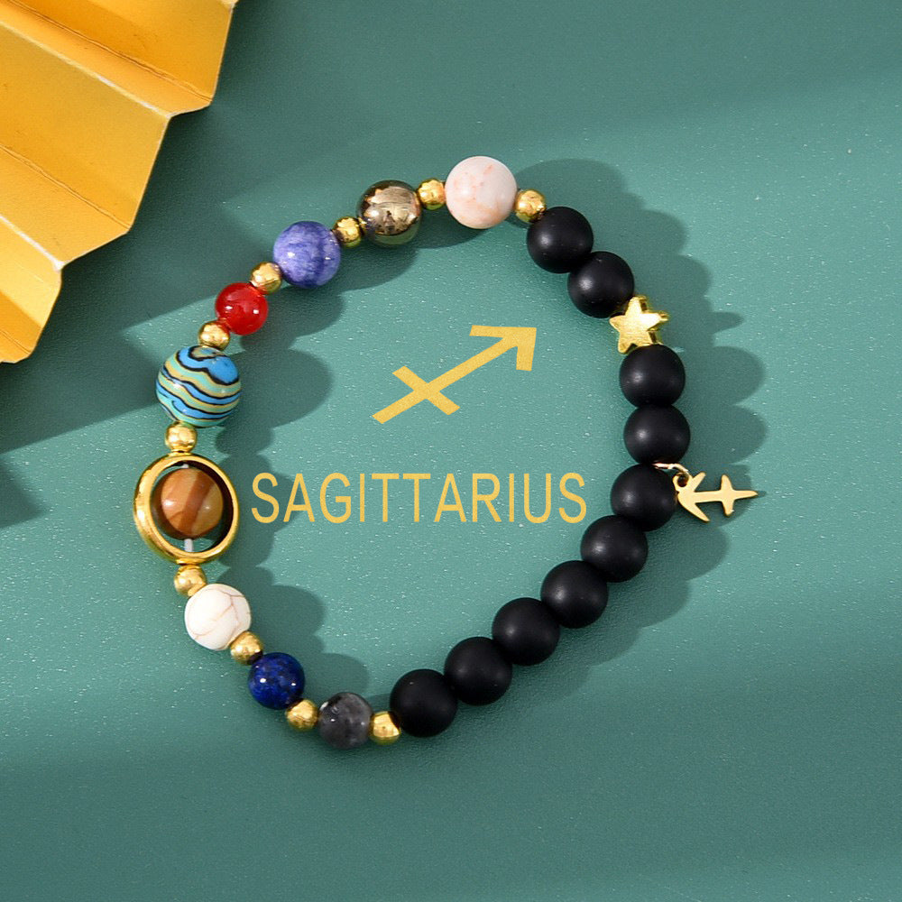 Super Cool Zodiac Beaded Bracelet - Natural Stone Beaded Tiger's Eye with Zodiac Picture Card 😎