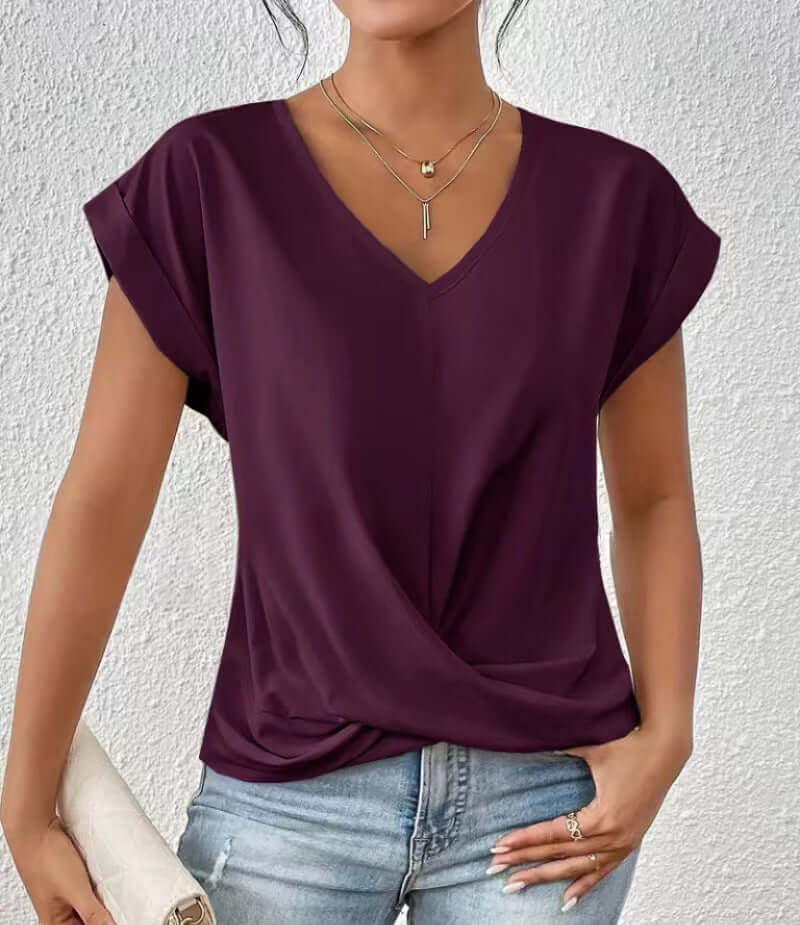 Women's Sleek Pleated V-neck T-shirt in a Multitude of Gorgeous Color Options 🌈 🤩