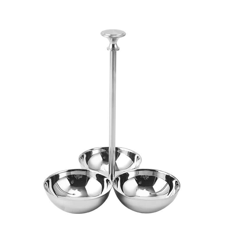 Sleek Polished Stainless Steel Condiment Display Stand with Dip Bowls - Fruit, Snacks & Chip Dip Server Set