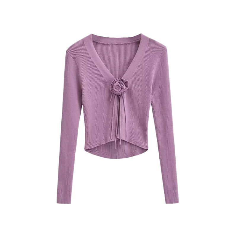 Chic Fashion Slim-fit V-neck Long Sleeve Sweater - Cute Rose Knot 🌹Bow Tie Front in 7 Color Options 🌈