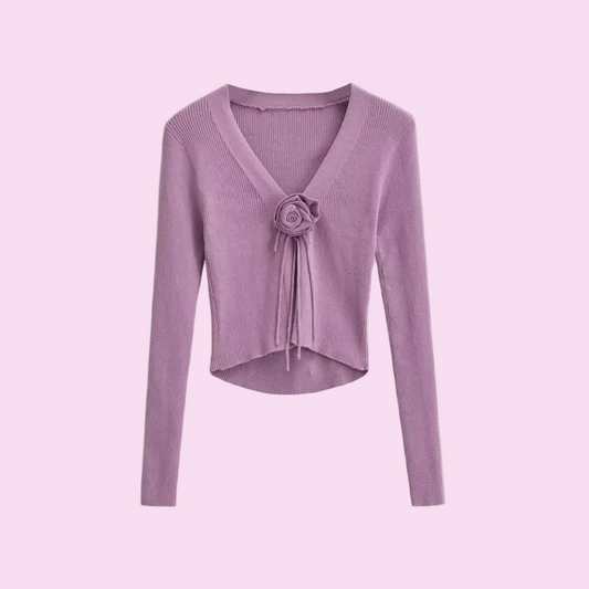 Chic Fashion Slim-fit V-neck Long Sleeve Sweater - Cute Rose Knot 🌹Bow Tie Front in 7 Color Options 🌈