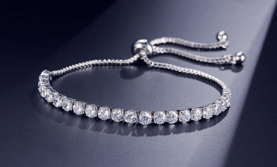 Women's Fashion Jewelry - Adjustable Tennis Bracelet - Round Stone Cubic Zirconia