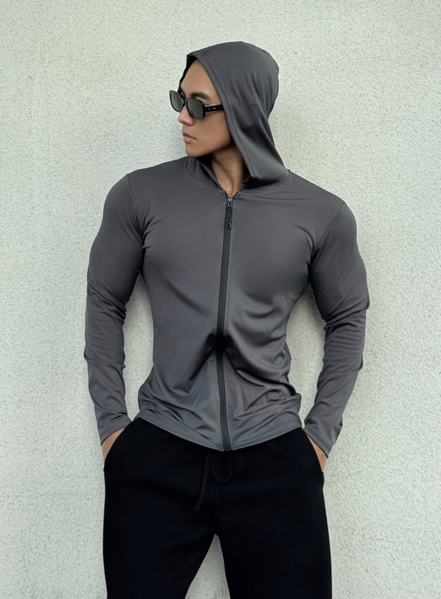 Hip Fashion Men's Lightweight Zip-Up Hooded Jacket - Body Form-fitted Styling